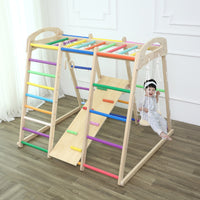 Kids Indoor Wooden Climbing Frame with Slide and Swing Set, Toddler Play Gym for Home, Small Amusement Park Combination
