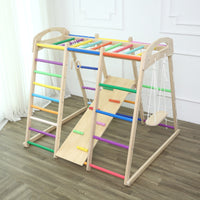 Kids Indoor Wooden Climbing Frame with Slide and Swing Set, Toddler Play Gym for Home, Small Amusement Park Combination
