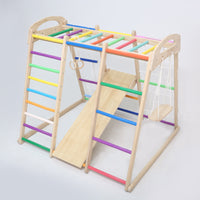 Kids Indoor Wooden Climbing Frame with Slide and Swing Set, Toddler Play Gym for Home, Small Amusement Park Combination