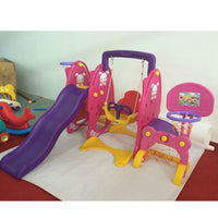 Kids Indoor 5-in-1 Large Slide and Swing Set for Toddlers and Preschoolers, Home Playground Toy