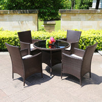 Outdoor Rattan Wicker 5-Piece Patio Balcony Furniture Set with All-Inclusive Chairs and Coffee Table for Leisure