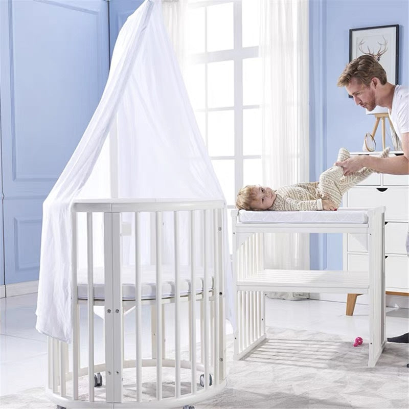 INS Bolin Solid Wood Baby Crib Multifunctional Splicing Bed Twin Bed-in-Bed