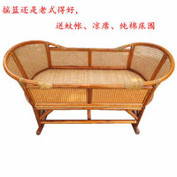 Vintage Hand-Woven Bamboo Baby Cradle Rocker Bassinet for Infants and Toddlers