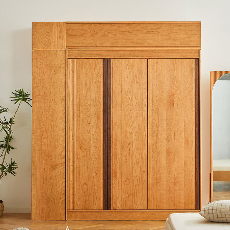 Nordic Solid Cherry Wood Wardrobe, Modern Minimalist Japanese Style Combination Closet for Small Apartments, Bedroom Furniture