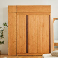 Nordic Solid Cherry Wood Wardrobe, Modern Minimalist Japanese Style Combination Closet for Small Apartments, Bedroom Furniture
