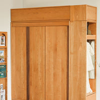 Nordic Solid Cherry Wood Wardrobe, Modern Minimalist Japanese Style Combination Closet for Small Apartments, Bedroom Furniture