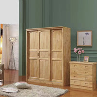 Modern Minimalist Cedar Wood Wardrobe Combination Three-Door Sliding Closet Bedroom Storage Cabinet
