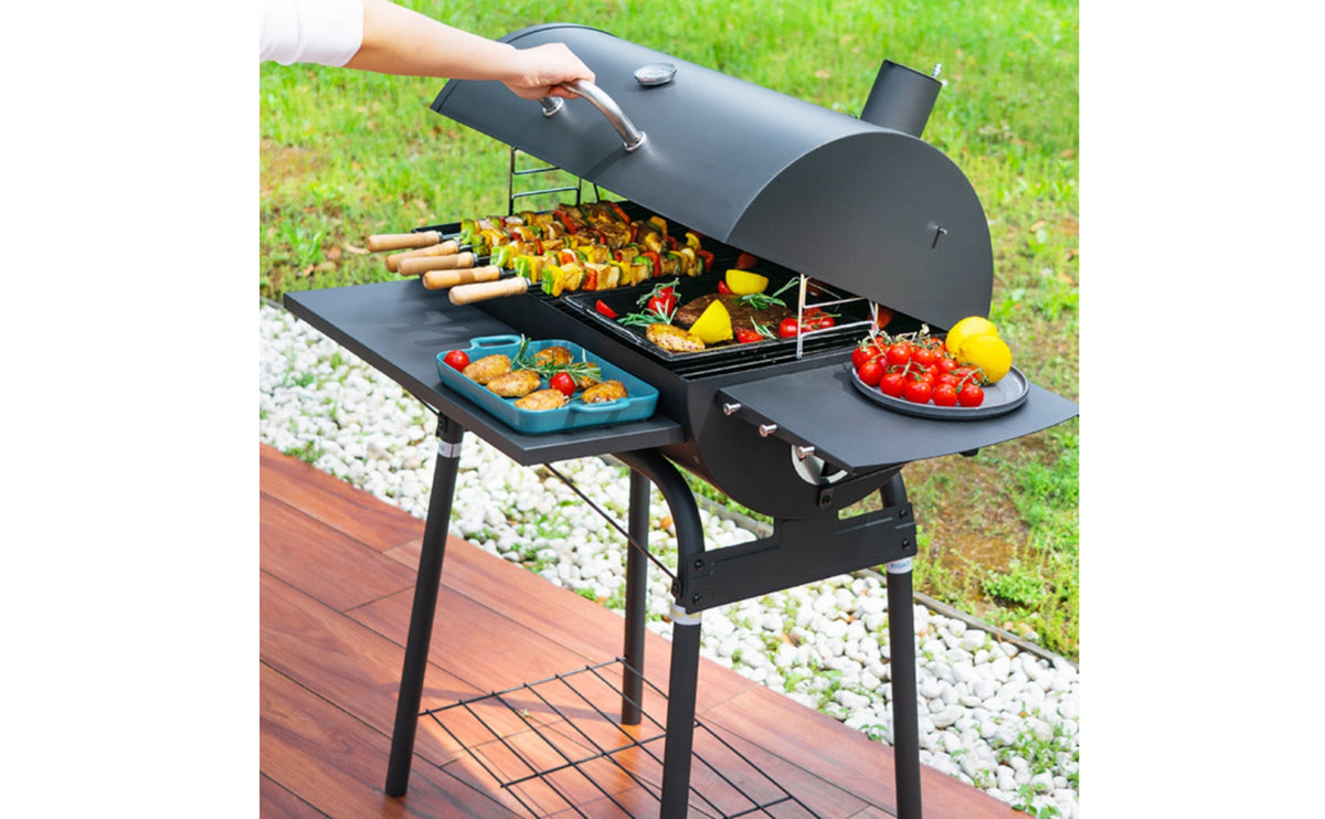 Briquette Barbecue Grill Black Briquette Grill with Lid Freestanding for Families, Backyard, Patio