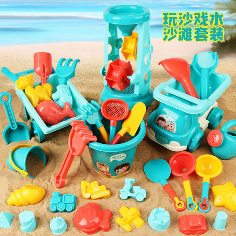 Kids Beach Toy Car Set with Sand Bucket Shovel Tools for Sandpit Play 1-3 Years Old