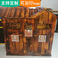 Outdoor Anti-Corrosion Carbonized Wood Trash Can for Parks, Scenic Areas, Gardens, and Ancient Towns - Classified Waste Bin with Lid