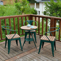 Outdoor Wood Plastic Composite Balcony Bistro Set, Coffee Shop Table and Two Chairs, Anti-Corrosion Garden Furniture Set