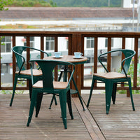 Outdoor Wood Plastic Composite Balcony Bistro Set, Coffee Shop Table and Two Chairs, Anti-Corrosion Garden Furniture Set