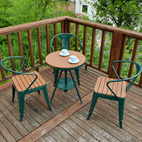 Outdoor Wood Plastic Composite Balcony Bistro Set, Coffee Shop Table and Two Chairs, Anti-Corrosion Garden Furniture Set