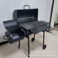 Large Charcoal Smoker Grill Outdoor Home Thickened American BBQ Grill Camping Charcoal Oven with Double Side Panels