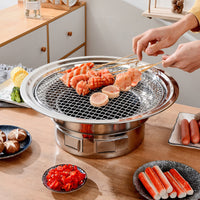 Korean Style Round Outdoor Charcoal Grill Windproof Barbecue Stove with Roasting Pan