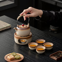 Ceramic Tea Warmer with Candle Stove and Teapot Set for Outdoor Tea Brewing