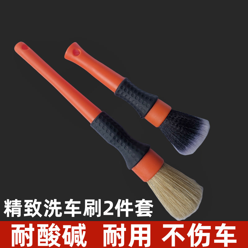Car Interior Cleaning Brush Set - Soft Bristle Long Handle Boar Hair Brushes for Detailing and Washing