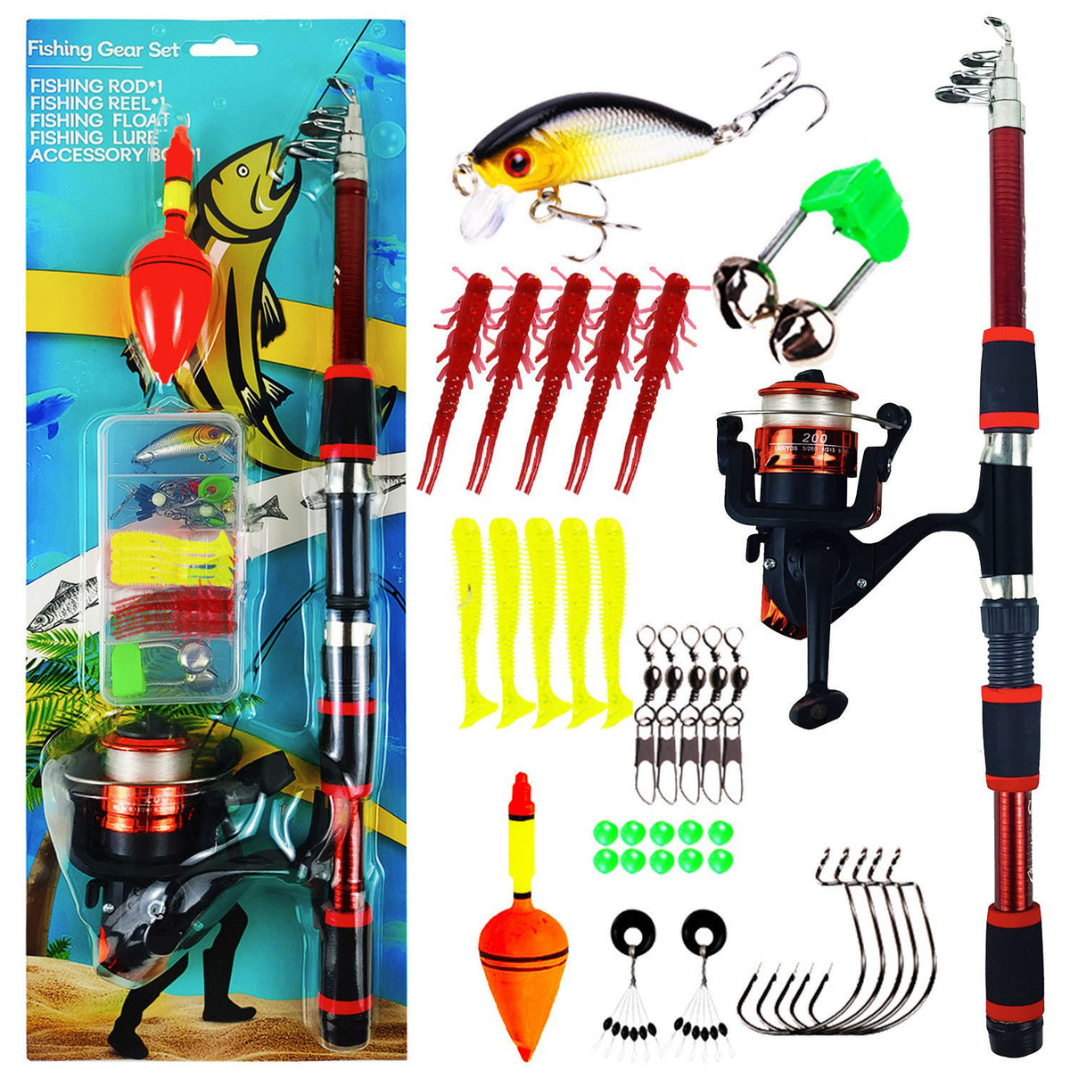 Kids Fishing Rod and Reel Combo Set for Beginners, Telescopic Lure Rod for 4-Year-Old Children