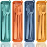 Portable Wheat Straw Cutlery Set with Knife, Fork, Spoon, and Chopsticks for Students, Travel, and Camping