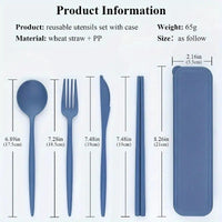 Portable Wheat Straw Cutlery Set with Knife, Fork, Spoon, and Chopsticks for Students, Travel, and Camping