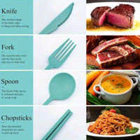 Portable Wheat Straw Cutlery Set with Knife, Fork, Spoon, and Chopsticks for Students, Travel, and Camping