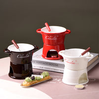 Ceramic Chocolate Fondue Mug Set with Forks - Swiss Ice Cream Cheese Fondue Pot