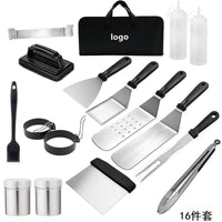 Outdoor BBQ Grill Tool Set Multi-piece Stainless Steel Barbecue Utensil Kit with Storage Rack