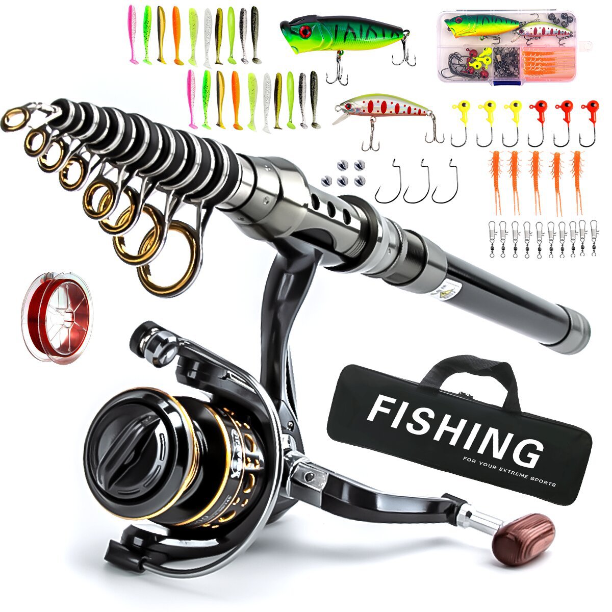 Carbon Fiber Portable Travel Lure Fishing Rod Set for Sea Fishing
