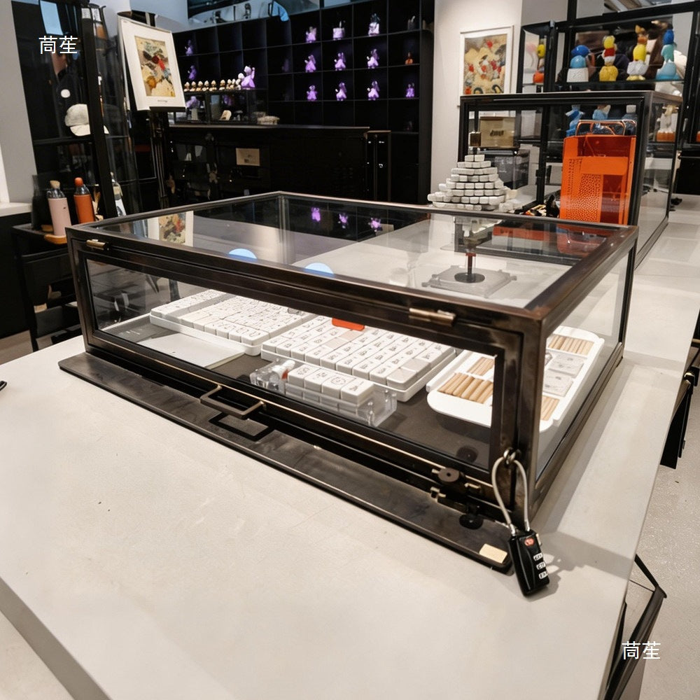 Vintage Steel and Glass Display Cabinet for Collectibles, Dustproof Countertop Showcase for Figurines