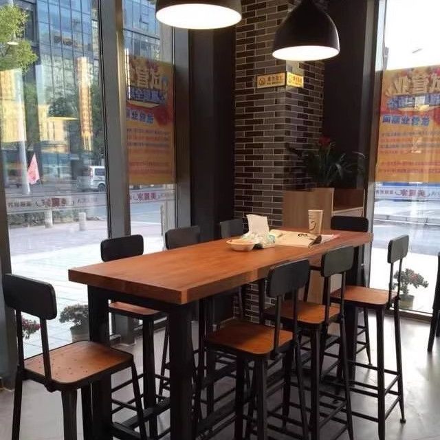 Solid Wood Bar Table Set Industrial Style American Retro High Stool Combination Bar Dining Table Long Pine Wood