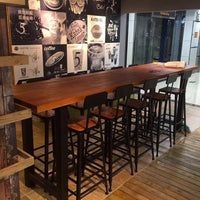 Solid Wood Bar Table Set Industrial Style American Retro High Stool Combination Bar Dining Table Long Pine Wood