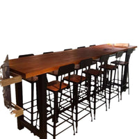 Solid Wood Bar Table Set Industrial Style American Retro High Stool Combination Bar Dining Table Long Pine Wood