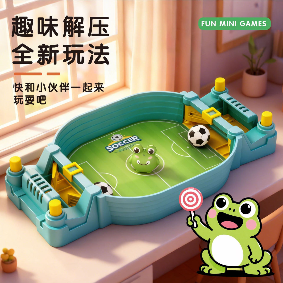 Kids Tabletop Foosball Game, Two-Player Interactive Educational Desktop Toy for 3-8 Year Olds