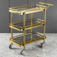 Luxury Stainless Steel Slate 3-Tier Serving Cart KTV Snack Dessert Solid Wood Dining Trolley Restaurant Service Cart
