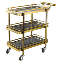 Luxury Stainless Steel Slate 3-Tier Serving Cart KTV Snack Dessert Solid Wood Dining Trolley Restaurant Service Cart