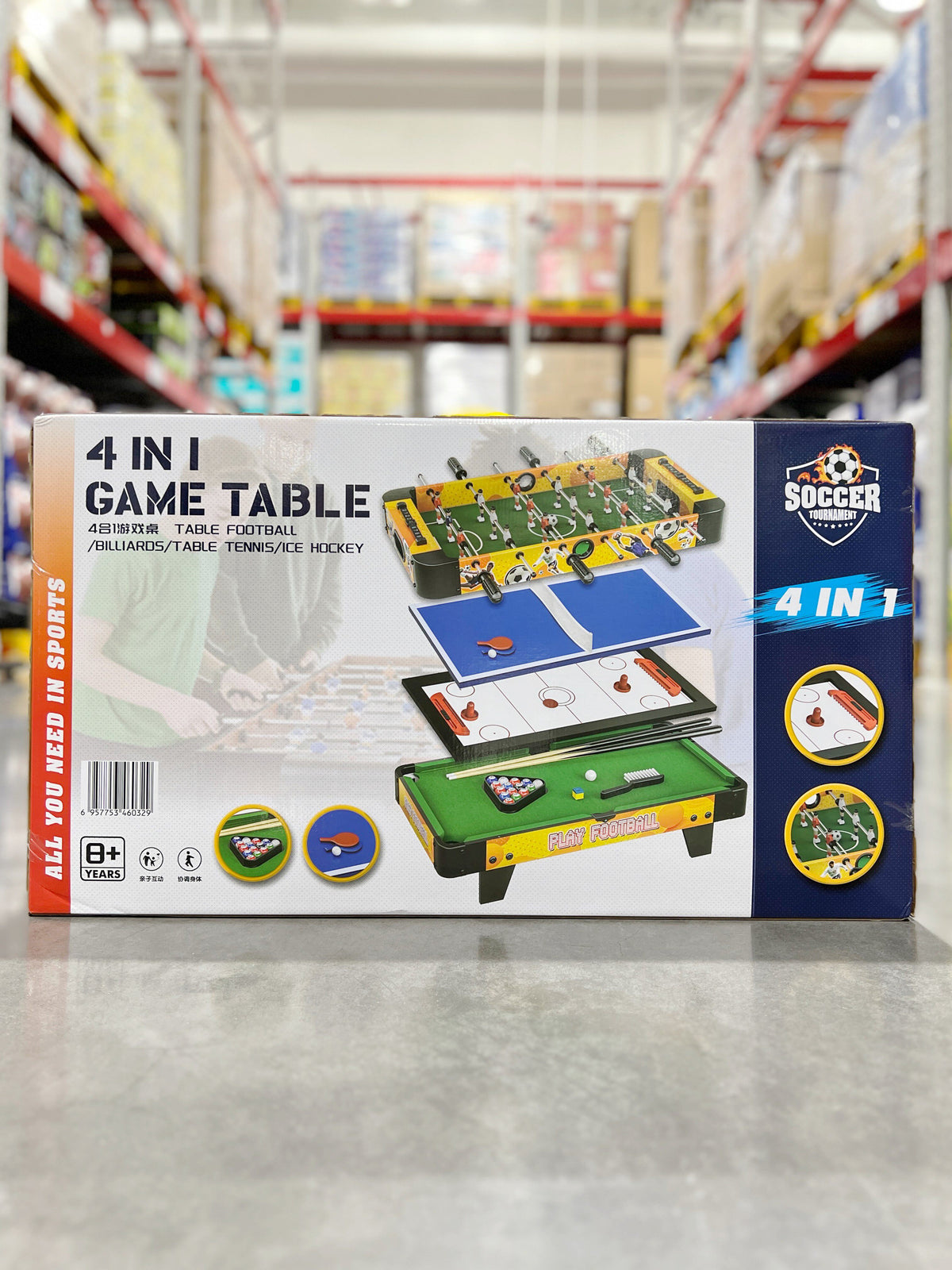 SOCCER 4-in-1 Multi-Game Table Set for Kids and Adults - Foosball, Pool, Table Tennis, and Air Hockey
