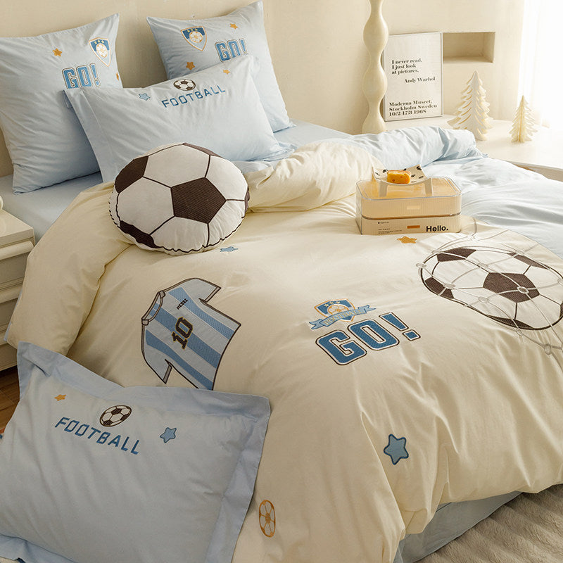 Football Boy Washed Cotton Duvet Cover Set for Kids, A-Class Infant Standard Pure Cotton Bedding Set