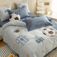 Football Boy Washed Cotton Duvet Cover Set for Kids, A-Class Infant Standard Pure Cotton Bedding Set