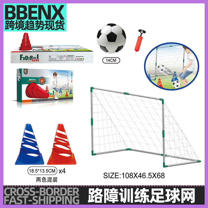 Portable Kids Soccer Goal Set - Indoor Outdoor Sports Plastic Toy - Detachable Assembly Football Net with Training Cones