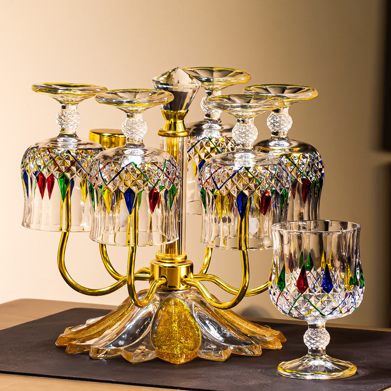 Luxury Crystal Glass Short-Stemmed Wine Glasses Painted Brandy Goblets Household Classic Red Wine Glasses Whiskey Glass Set Decorative