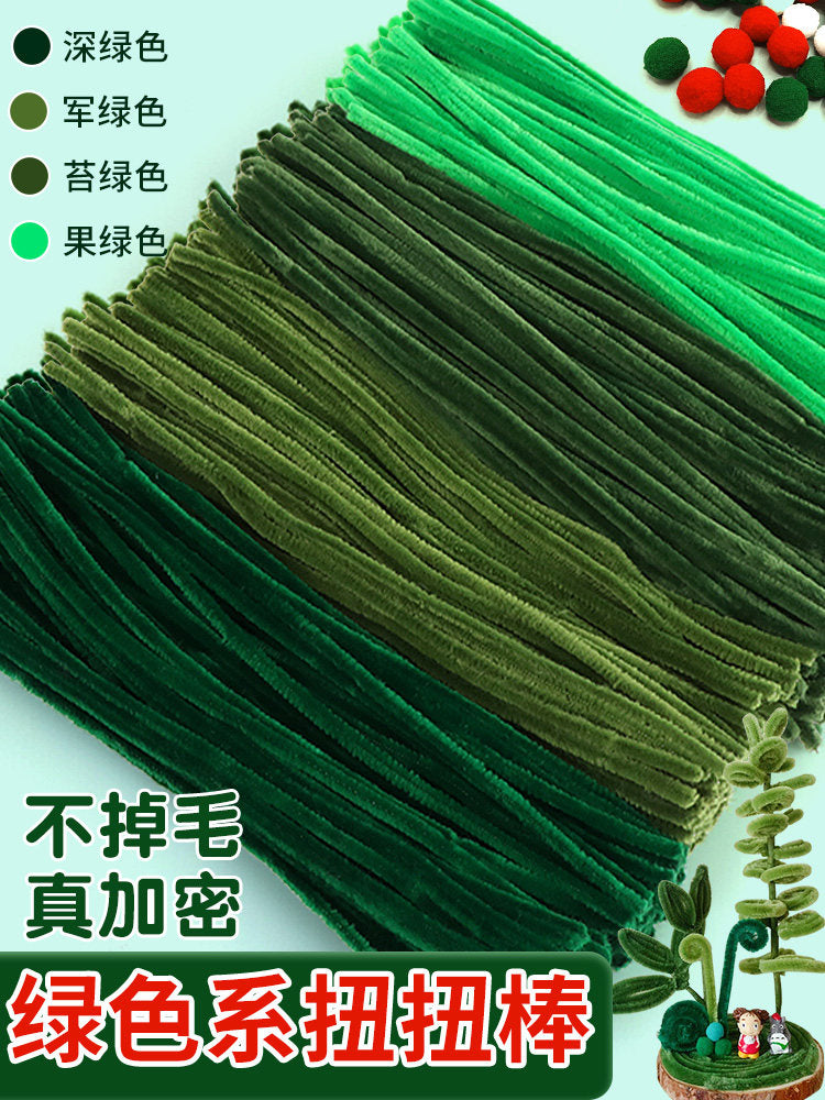 DIY Chenille Stem Craft Kit for Kids and Adults - Tulip Sunflower Bouquet Making Supplies - Green Series Pipe Cleaners