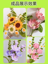 DIY Chenille Stem Craft Kit for Kids and Adults - Tulip Sunflower Bouquet Making Supplies - Green Series Pipe Cleaners