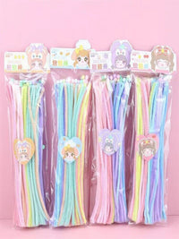 Macaron Color Pipe Cleaners DIY Craft Kit for Kids, Handmade Twisted Stick Flower Bouquet Art Material Pack