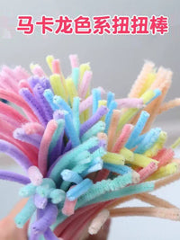 Macaron Color Pipe Cleaners DIY Craft Kit for Kids, Handmade Twisted Stick Flower Bouquet Art Material Pack