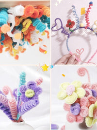 Macaron Color Pipe Cleaners DIY Craft Kit for Kids, Handmade Twisted Stick Flower Bouquet Art Material Pack