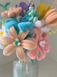 Macaron Color Pipe Cleaners DIY Craft Kit for Kids, Handmade Twisted Stick Flower Bouquet Art Material Pack