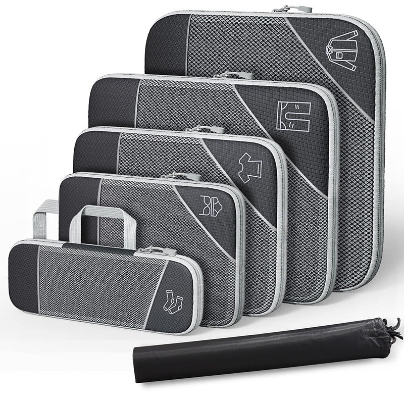 Travel Compression Packing Cubes Set with Shoe Bag, Mesh Visible Luggage Organizer Bags