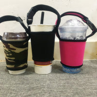 Reusable Neoprene Coffee Cup Sleeve with Handle, Portable Insulated Drink Carrier for Iced Coffee, Milk Tea, Hot Beverages