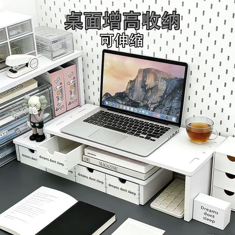 Wood-Plastic Desktop Organizer Rack with Drawers for Students, 2-Layer, Simple Chinese Style