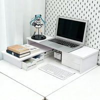 Ins Style Desk Organizer with Drawers, Wood-Plastic Riser for Tablet and Storage